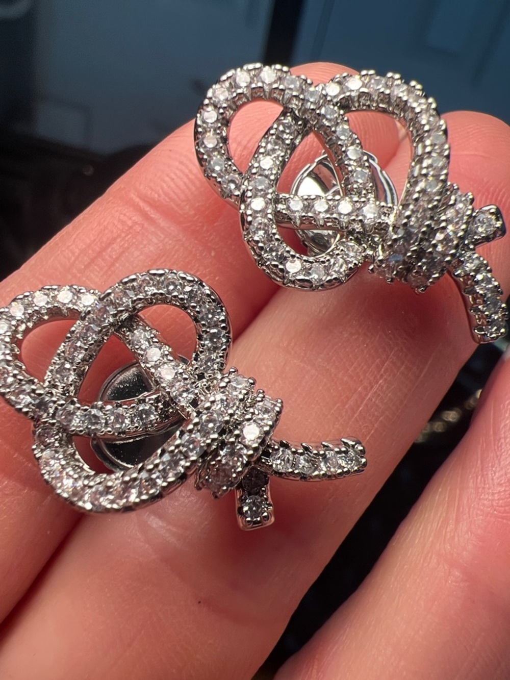 Crystal Tif Knot Drop Earrings - Silver Tone